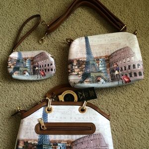 Three brand-new purses and dust cover